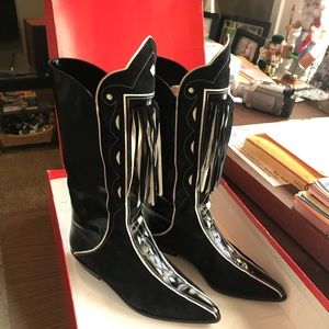 Charles Jourdan Black Leather/Velour Boots.